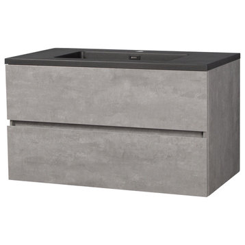 Bridgeport Wall Mounted Vanity Set With Cabinet and Integrated Basin, 36"