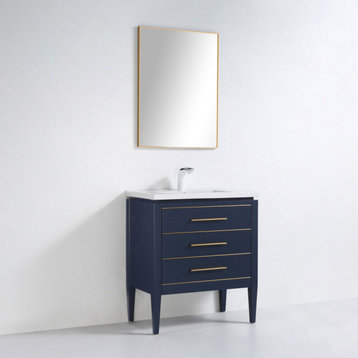 Grace 30" Single Bathroom Vanity Set, Blue With Brass Trim
