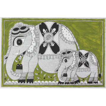 Novica Elephant Connection Madhubani Painting
