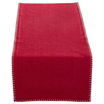 Celena Collection Whip Stitched Design Cotton Table Runner, Red