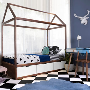 Domo Zen Twin Bed with Drawers (walnut / white)