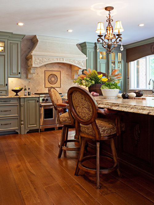 Sage Green Kitchen with Wood Island Renovation St. Louis