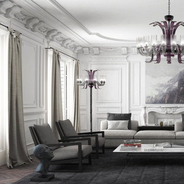 Living Room with Murano Glass Lighting Floor Lamp LEONARDO - www.piumati.com