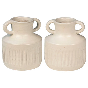 Luana Off White Ceramic Handled Vase, Set of 2