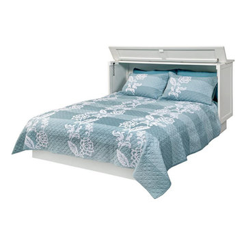 Queen Cabinet Bed In Solid White Finish in Open Position