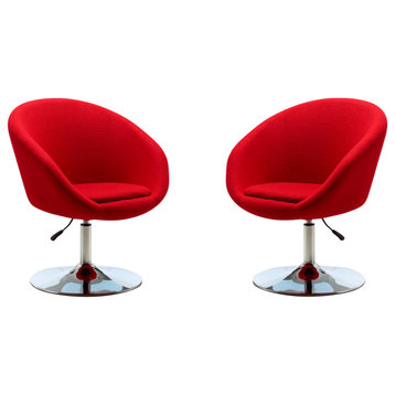 Manhattan Comfort Hopper Chrome Wool Blend Adjustable Chair, Red, Set of 2