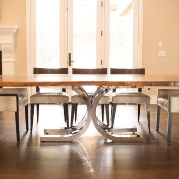 FERTITTA WALNUT SLAB TABLE WITH STEEL CHROME DIPPED BASE