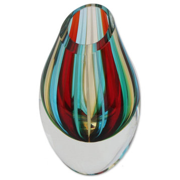 Novica Handmade Carnival Stripes Art Glass Vase (6 Inch)