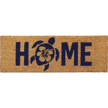 Dark Blue Turtle Home Print Long Front Doormat 30"x10" Natural Coco