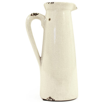 Distressed Crackle White Ceramic Pitcher, Small