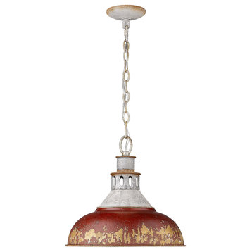 Kinsley Large Pendant, Aged Galvanized Steel With Antique Red Shade