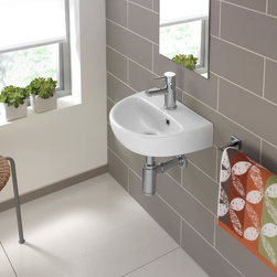Nova 14" Wall-mount ceramic Sink with overflow and one faucet hole - Bathroom Sinks