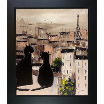 ArtistBe Black Cat and His Pretty on Paris Roofs with Frame, 24.75 x 28.75