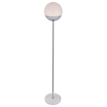 Midcentury Modern Chrome And Frosted White 1-Light Floor Lamp