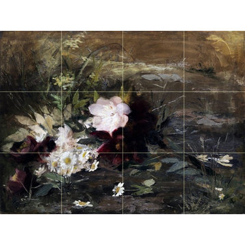 Tile Mural, Flowers Water Lily Chamomile Ceramic Glossy