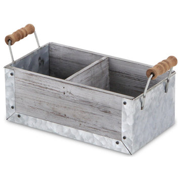 Gray Wash Wood And Metal 2 Slot Organizer With Side Handles