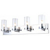 4-Light Chrome Frame Wall Sconce With Clear Glass Cylinder Shades