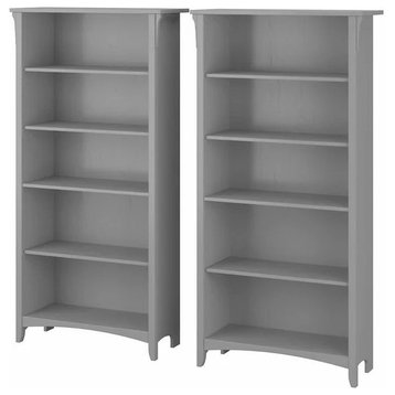 2 Pack Modern Classic Bookcase, Tall Design With 5 Open Shelves, Cape Cod Gray