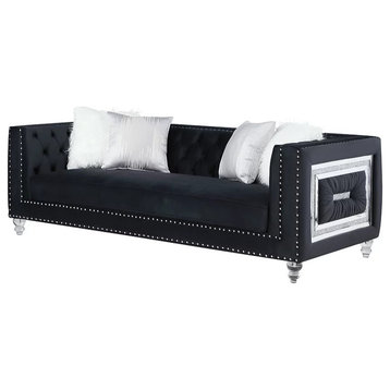 Mestre 2 Piece Living Room Sofa Set Upholstered, Black Velvet Fabric