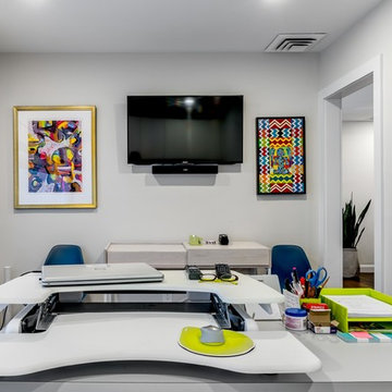 A color-blocked office space in Newton, MA