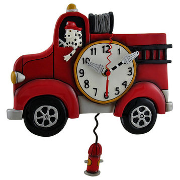 Allen Designs Red Fire Engine Pendulum Wall Clock 13 in.