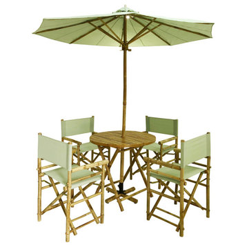 Outdoor Patio Set Umbrella Round Table Chairs Folding Dining, Green