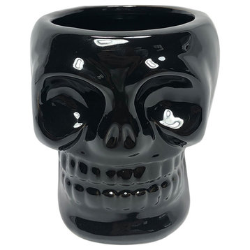Ceramic 5" Skull Vase, Black
