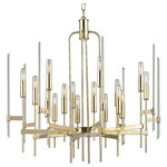 Hudson Valley Lighting - Bari, Sixteen Light Chandelier, Aged Brass Finish, Clear Glass - Stunning Italian lighting is synonymous with a glamorous mix of materials, set in a shimmering matrix of linear metalwork. Bari pays homage to Italy's mid-century design icons with its multi-tiered composition of polished glass rods, perpendicular flat metal arms, and super skinny lamp holders. Cylindrical tungsten Bulbs (Not Included) provide attractive accents, sleekly integrated to the fixtures' form.