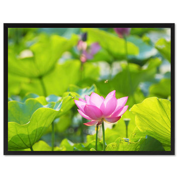 Pink Lotus Flower Print on Canvas with Picture Frame, 28"x37"