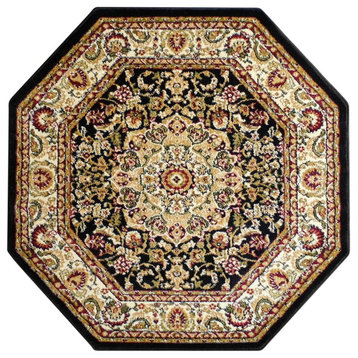 Florence Collection Octagon 5' x 5' Persian Style Area Rug, Black