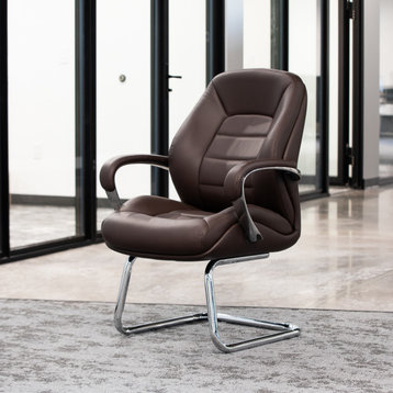 Modern Gates Leather and Chrome Side Chair With Aluminum Base, Brown