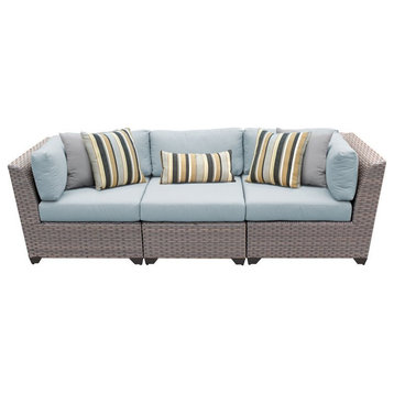 TK Classics Florence 3-Pc Wicker Patio Sofa with Cushions in Light Blue