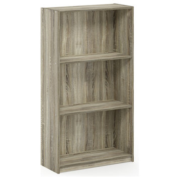 Furinno 99736 Basic 3-Tier Bookcase Storage Shelves, Sonoma Oak