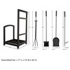 5-Piece Fireplace Tool Set Matte Black Mission Style Firewood Holder for Hearth