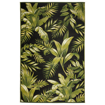 Marina Jungle Leaves Indoor/Outdoor Rug, Black, 7'10"x9'10"