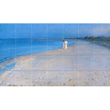 Tile Mural Ladies on the beach Kitchen Wall Backsplash Four Inch Marble