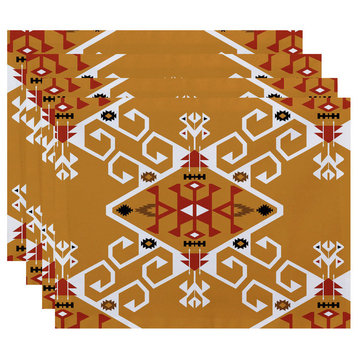 18"x14" Jodhpur Medallion, Geometric Print Placemat, Gold, Set of 4