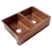 Lange Copper 32" Double Bowl Farmhouse Apron Front Undermount Kitchen Sink