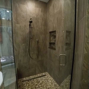 Kitchen & Bathroom Remodel with Dark Wood and Beige Granite