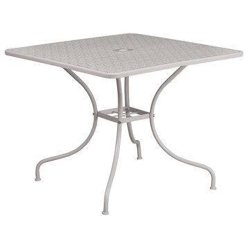 Flash Commercial Grade 35.5" Square Steel Patio Table, Light Gray - CO-6-SIL-GG