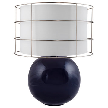 Fangio Lighting's m.r.8999 19 in. Smooth Sphere Ceramic Table Lamp in Navy