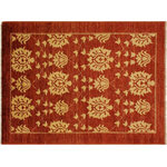 Bareens Designer Rugs - Bohemien Ziegler Bobby Red Gold Hand-Knotted Wool Rug - 3'7'' x 6'0'' - Enhance the ambiance of your home with this magnificent Persian-influenced Turkish hand-knotted rug made by skilled artisans capable of creating the most exceptional vegetable dyes and hand-spun wool. This exquisite handmade rug is a one-of-a-kind Peshawar Kafkaz, otherwise identified as Chobi, Chobi Peshawar, Oushak, or Ziegler rug. These handmade rugs are crafted in Pakistan utilizing superior-quality wool imported from Australia, New Zealand, and Korea in two types of weaves: the Persian weave and the Mori weave. This rug is meticulously crafted by hand using the finest natural vegetable dyes extracted from local plants. The artisans use a blend of hand-spun local and fine merino wool, resulting in a rug with a compelling texture, higher lanolin content, and longer staple. The artisans occasionally incorporate natural or artificial silk into the pile to enhance specific motifs. The finished product is an awe-inspiring execution of flawless design and an understated palette that exudes elegance.