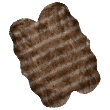 Sheepskin Throw RugFaux Sable Fur 4x5-Foot RunnerOmbre Brown Plush Mat