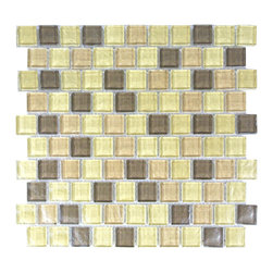 GBM Manufacturing - Geo 11"x12" Textured Glass Square Mosaic Tile,Beige, Set of 12 - Mosaic Tile