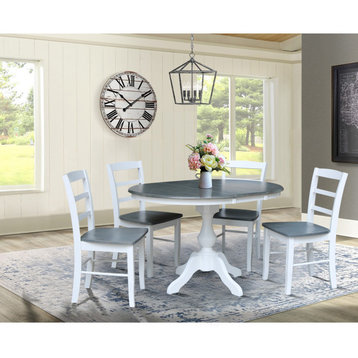 36" Round Extension Dining Table with 4 Madrid Ladderback Chairs