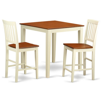 3-Piece Pub Table Set, Square Pub Table and 2 Counter Height Chairs