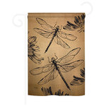 Breeze Decor - Dragonfly Burlap 2-Sided Impression Garden Flag - Size: 13 Inches By 18.5 Inches - With A 3" Pole Sleeve. All Weather Resistant Pro Guard Polyester Soft to the Touch Material. Designed to Hang Vertically. Double Sided - Reads Correctly on Both Sides. Original Artwork Licensed by Breeze Decor. Eco Friendly Procedures. Proudly Produced in the United States of America. Pole Not Included.