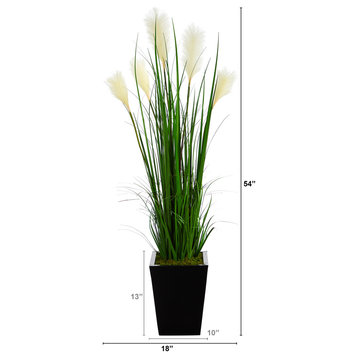 Nearly Natural 4.5" Wheat Plum Grass Artificial Plant, Black Metal Planter
