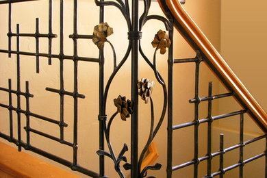 Mid-sized arts and crafts wooden straight staircase photo in Denver with wooden risers