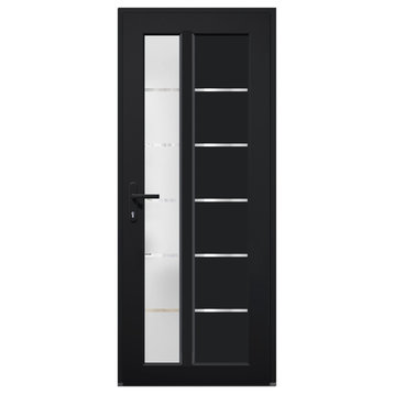 Front Exterior Prehung Door Frosted Glass / Manux 8088 Black, 36" X 80"; Right in